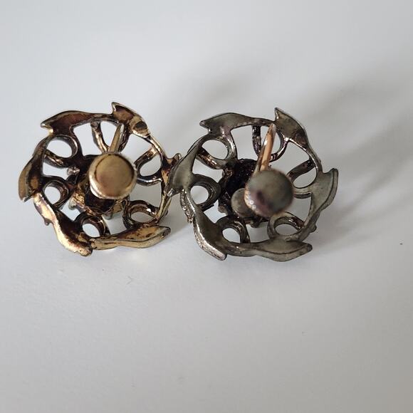 Vintage blue‎ rhinestone earrings screw on backs - Picture 3 of 4